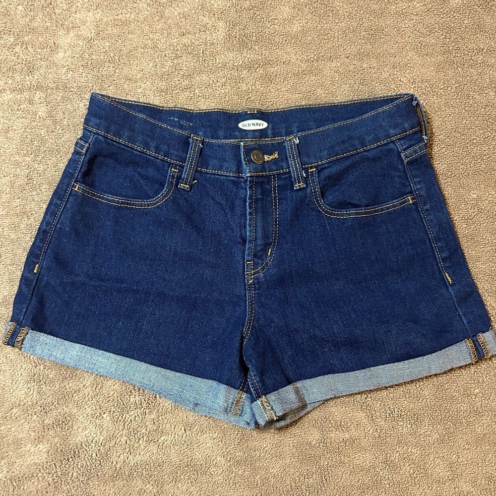 Old Navy Wow Short Blue Jean Shorts Cuffed Dark Wash Womens Size 2